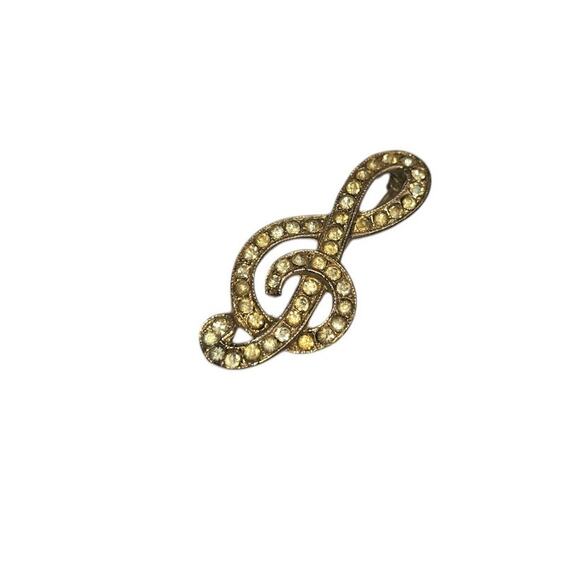 Rhinestone Musical Note Treble Clef Brooch Pin - Picture 5 of 5